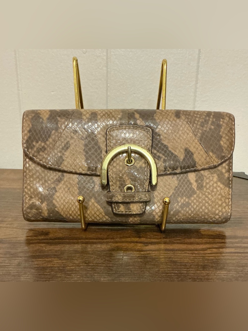 A Vintage Y2K Coach Soho python-embossed leather tri-fold clutch Wallet